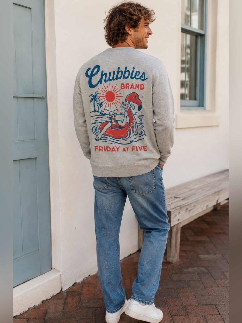 Chubbies Friday at Five Men’s XL Gray Flamingo Graphic Crewneck Sweatshirt